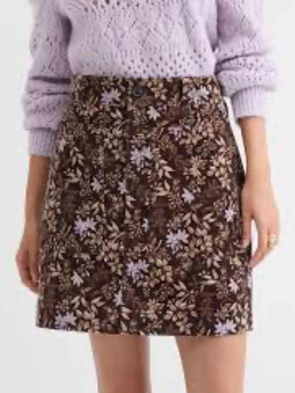LOFT NWT Brown Floral Corduroy Skirt Size 4